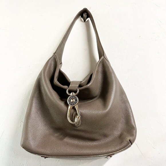 Dooney & Bourke Brown Leather Belvedere Logo Lock Boho Shoulder Bag Purse - Picture 1 of 13